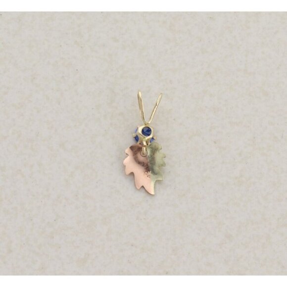 Pendant Only 10k Black Hills Gold Blue Lab Sapphire Leaf Pendant 5/8" x 1/4" - Picture 3 of 6